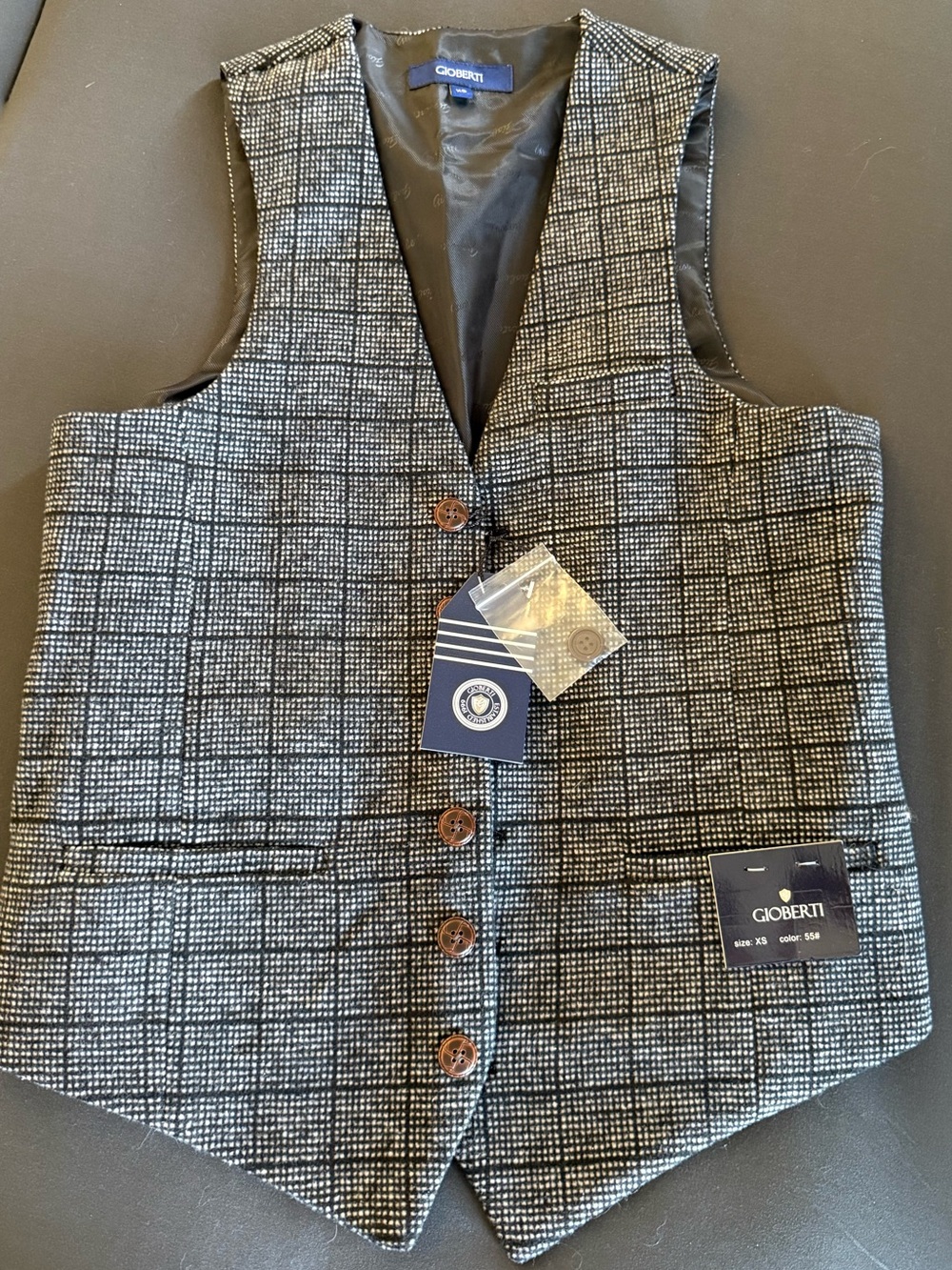 Goiberti Black & White Windowpane Wool Blend Vest